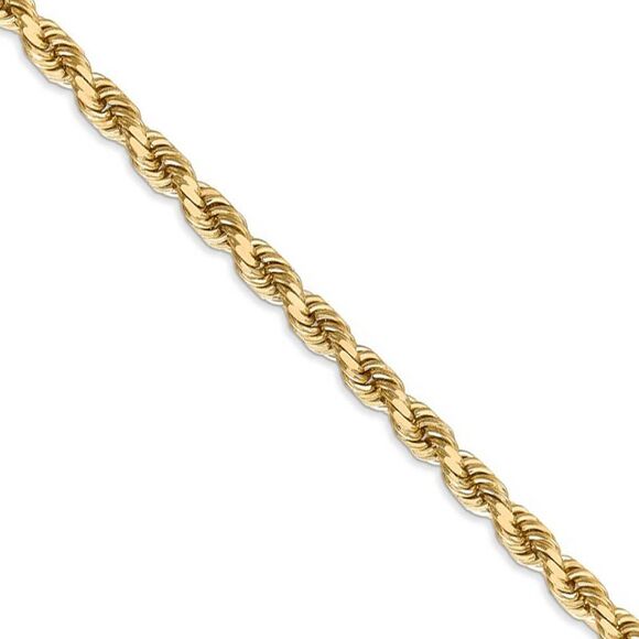 14k Yellow Gold, Diamond Cut Solid Rope Chain Necklace, 26 Inch